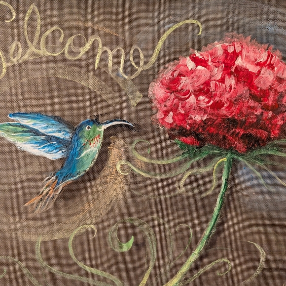 Welcome Hummingbird & Hydrangea Wall Art - Picture 2 of 3